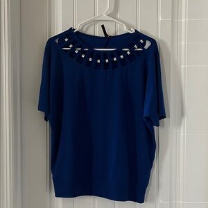 Elegant Navy Women's Blouse with Cut-Out Design